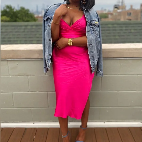 Zara | Dresses | Pink Slip Dress With High Slit